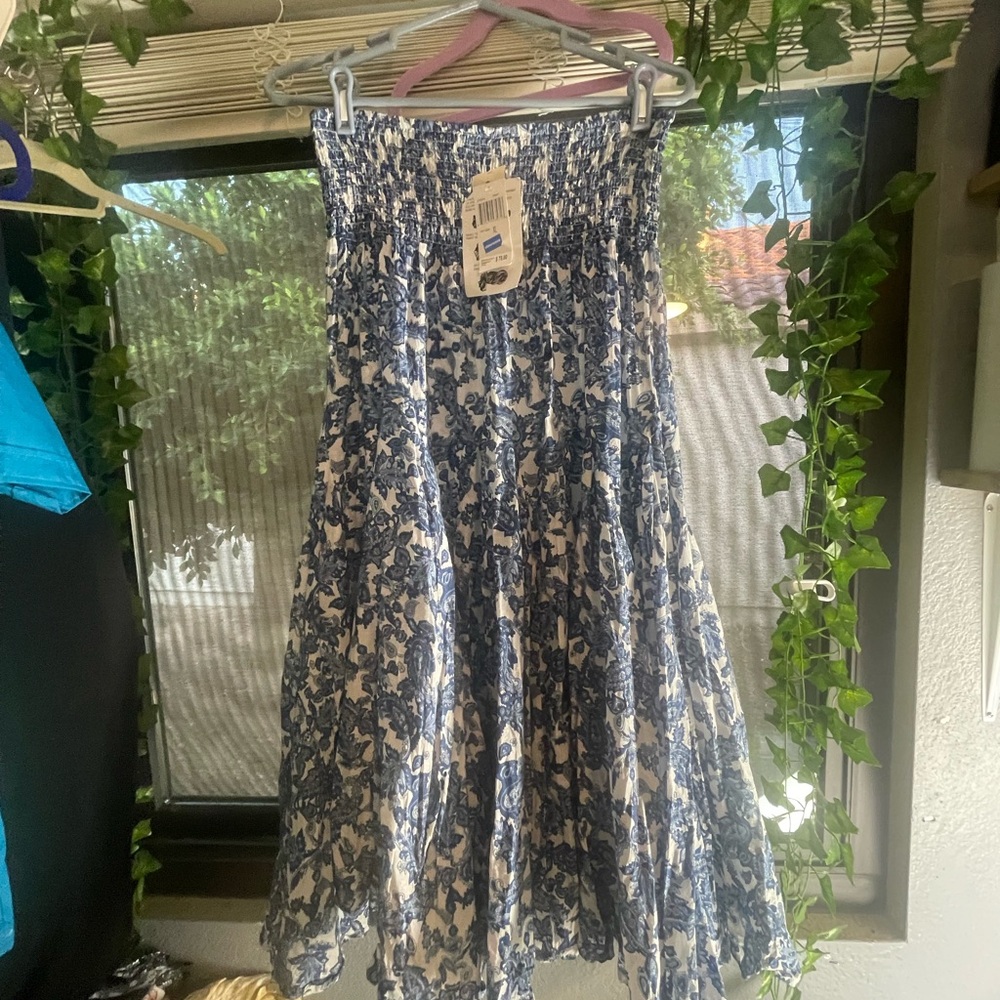 Philosophy Blue and Cream A-Line Skirt